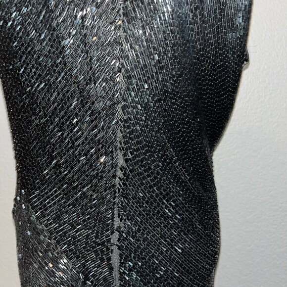 BLACK TIE OLEG CASSINI Black Full Beaded Sleeveless Formal Red Carpet Gown - 10 - Picture 9 of 16